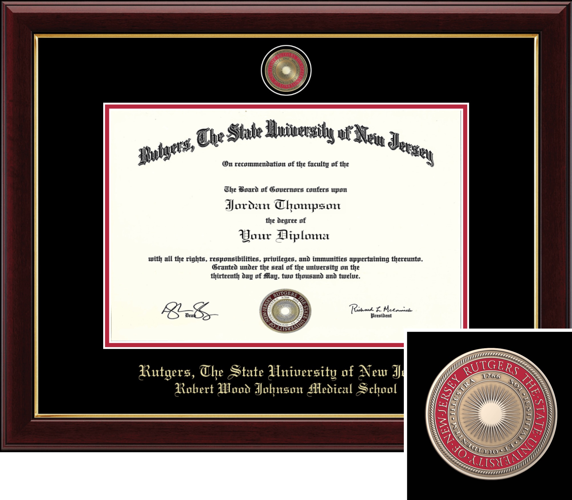Church Hill Classics 12" x 18" Masterpiece Cherry Robert Wood Johnson Medical School Diploma Frame