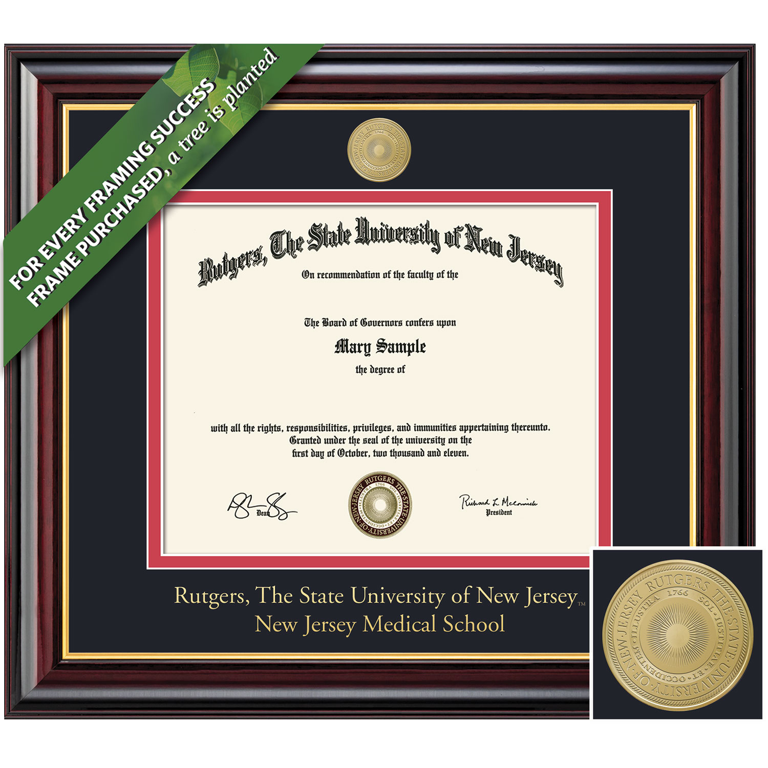 Framing Success 12 x 18 Windsor Medallion New Jersey Medical School Diploma Frame